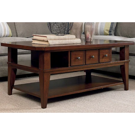 Rectangular Cocktail Table with One Drawer and Two Shelves